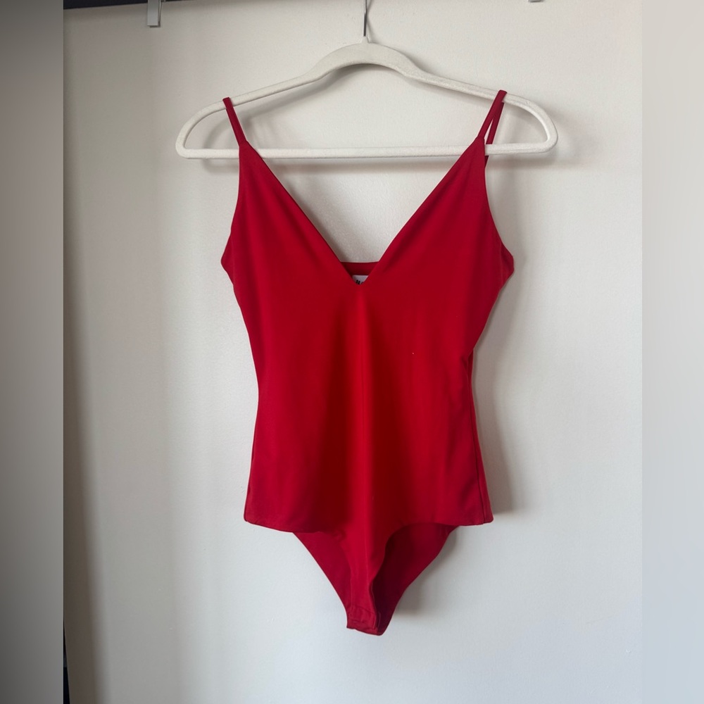 Red V-Neck Bodysuit